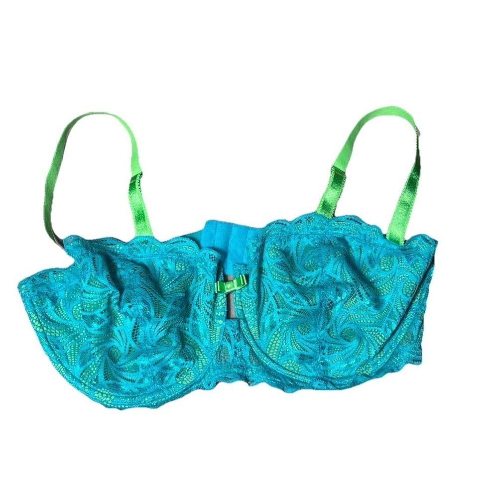 Adore Me Lace Bra Teal Green Underwire Unlined Stretch Sexy Lingerie Women 40DDD